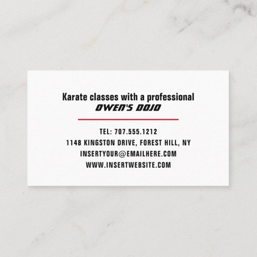 Karate Design, Sensei Visitekaartje (Achterkant)