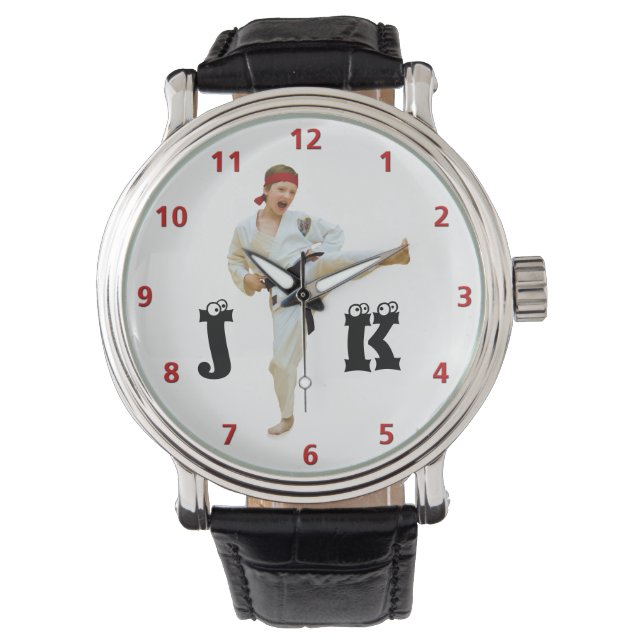 Karate die Zwarte Riem schoppen Pas Monogram aan Horloge (Voorkant)