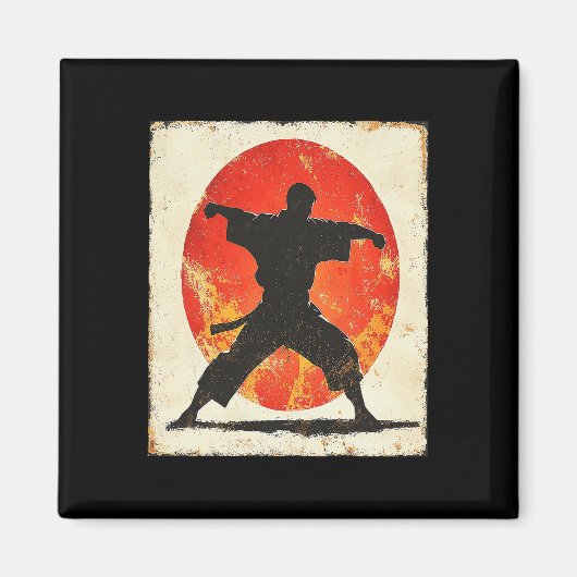 Karate Distressed Silhouette Japanese Mart Magneet (Voorkant)