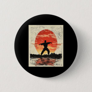Karate Distressed Silhouette Japanese Mart Ronde Button 5,7 Cm