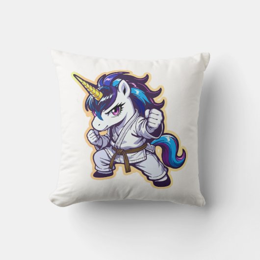 Karate Eenhoorn Bruine Band Vechtersbaas Kussen (Voorkant)