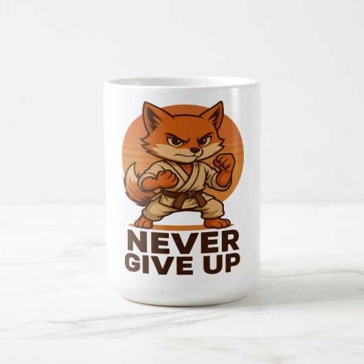 Karate Fox - Never Give Up Motivational japanese Koffiemok (Center)
