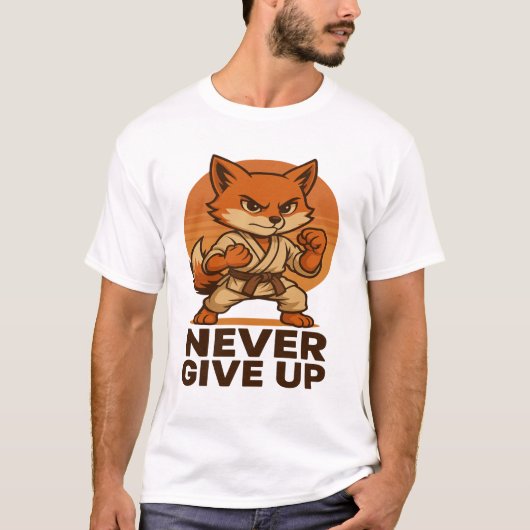 Karate Fox - Never Give Up Motivational japanese  T-shirt (Voorkant)