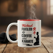 Karate - fueled by coffee and karate. tweekleurige koffiemok