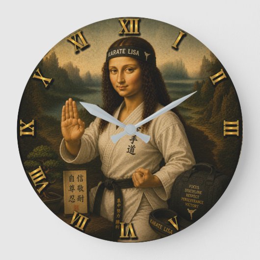 Karate Funny Mona Lisa Martial Arts Gift Grote Klok (Voorkant)