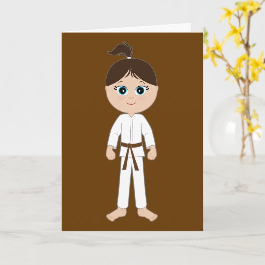 Karate Gefeliciteerd Brown Belt Girl Kaart (Gele Bloem)