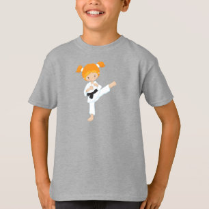 Karate Girl, Cute Girl, Black Belt, Oranje haarklo T-shirt
