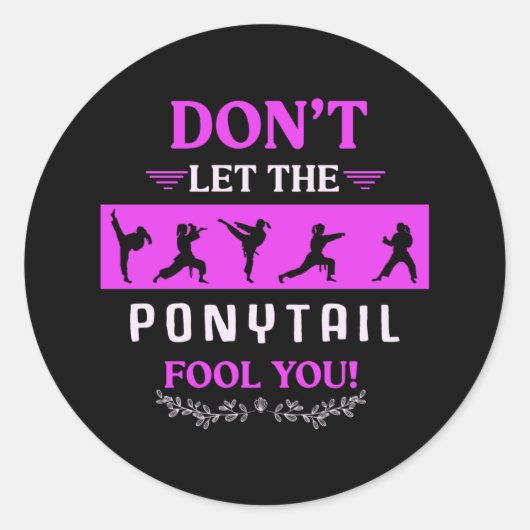 Karate Girl Funny Black Belt Taekwondo Fighting Ronde Sticker (Voorkant)