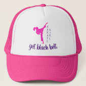Karate Girl Modern Trendy Pink Paars Black Belt Trucker Pet (Voorkant)