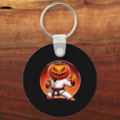 Karate Halloween Pumpkin Hoesje Sleutelhanger (Voorkant)