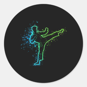 Karate High Kick Splash Stijl Martial Arts Design Ronde Sticker