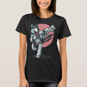 Karate Husky Alaskan Dog Pose Mannen Vrouwen Jonge T-shirt