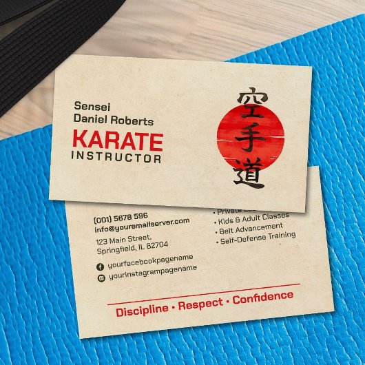 Karate instructeur - Japanse Kanji en zon Visitekaartje