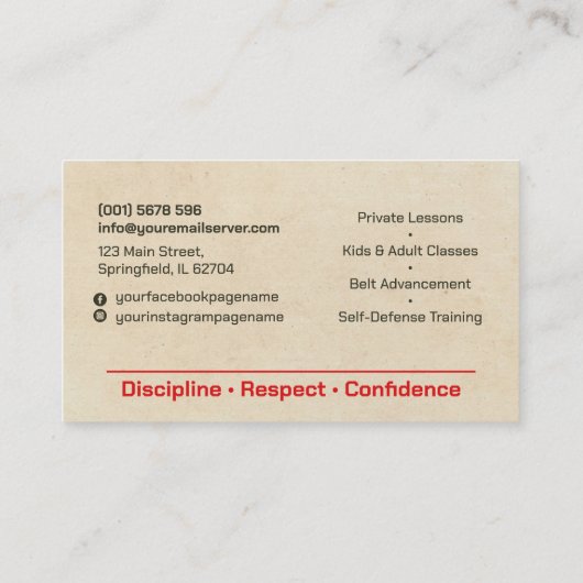 Karate instructeur - Kanji en karateka silhouet Visitekaartje (Achterkant)