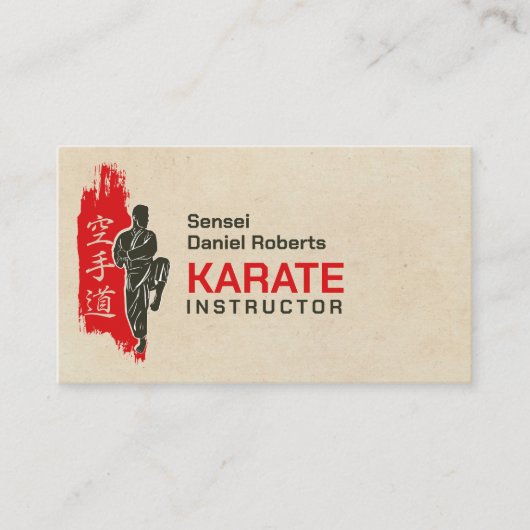 Karate instructeur - Kanji en karateka silhouet Visitekaartje (Voorkant)