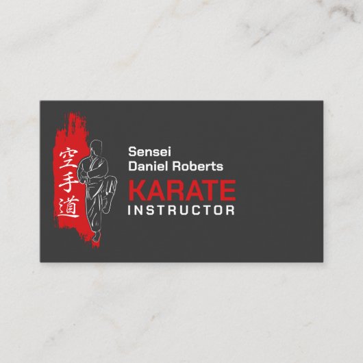 Karate instructeur - Kanji en karateka silhouet Visitekaartje (Voorkant)