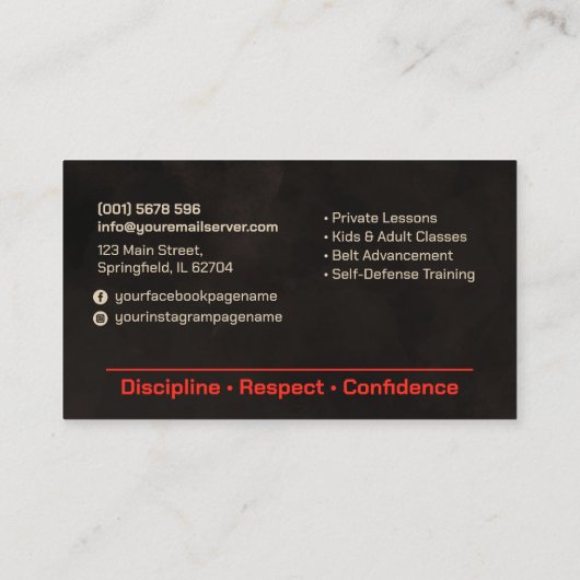 Karate instructor - Japanese Kanji and sun  Visitekaartje (Achterkant)