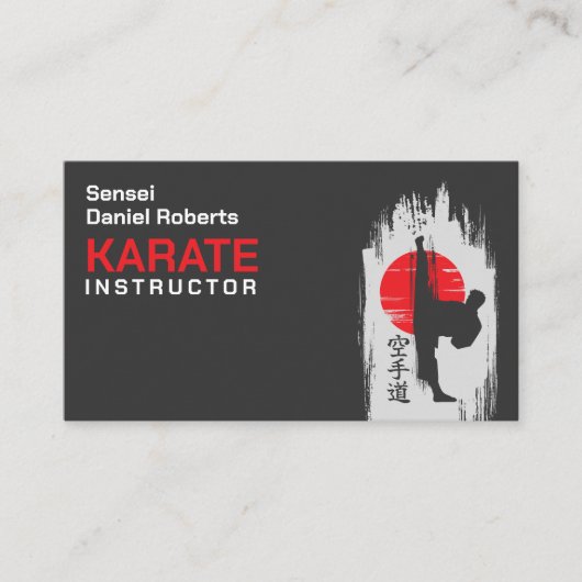 Karate instructor - Kanji and karateka silhouette  Visitekaartje (Voorkant)
