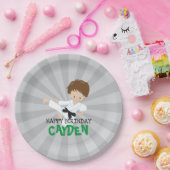 Karate jongen groen Martial Arts Verjaardag Papieren Bordje (Feest)