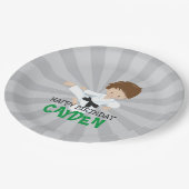 Karate jongen groen Martial Arts Verjaardag Papieren Bordje (Gekanteld)