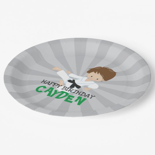 Karate jongen groen Martial Arts Verjaardag Papieren Bordje (Gekanteld)