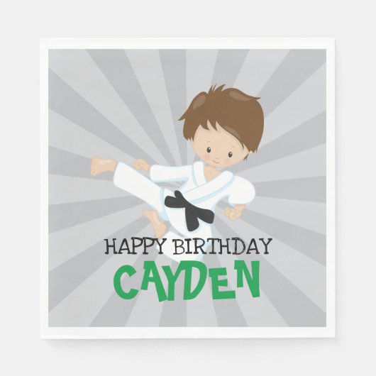 Karate jongen groen Martial Arts Verjaardag Servet (Voorkant)