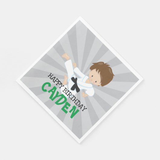 Karate jongen groen Martial Arts Verjaardag Servet (Hoek)