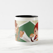 Karate jongen houdt hout vast met een ander brein tweekleurige koffiemok (Center)