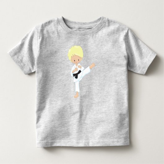 Karate Jongen, Lieve Jongen, Blond Haar, Zwarte Ba Kinder Shirts (Voorkant)