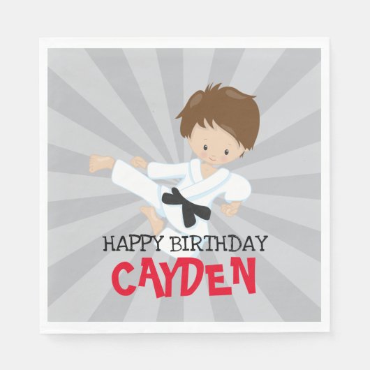 Karate jongen rode vechtsporten verjaardag servet (Voorkant)