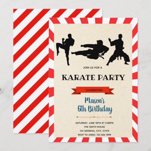 Karate Jongens Verjaardag Uitnodigingskaart Kaart (Voorkant / Achterkant)