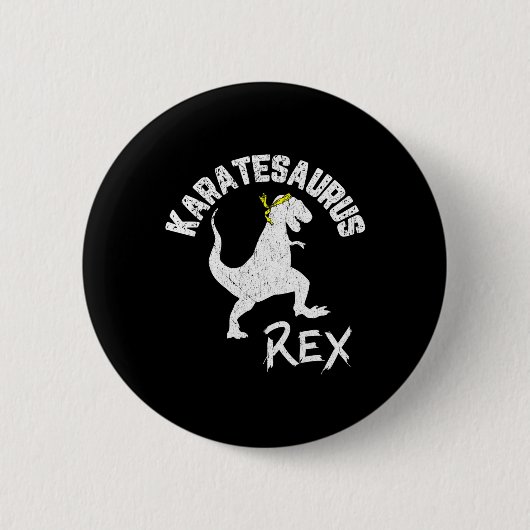 Karate Karatesaurus Rex Dinosaur Grappige Krijgsku Ronde Button 5,7 Cm (Voorkant)