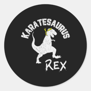 Karate Karatesaurus Rex Dinosaur Grappige Vechtkun Ronde Sticker