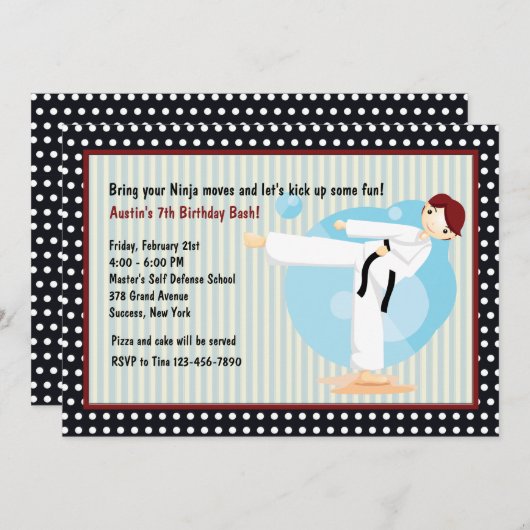 Karate Kick Birthday Party Invitation Kaart (Voorkant / Achterkant)