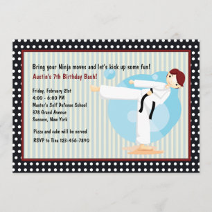 Karate Kick Birthday Party Invitation Kaart