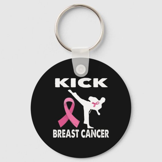 Karate Kick Borstkanker Bewustzijn Roze 1 Sleutelhanger (Voorkant)