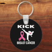 Karate Kick Borstkanker Bewustzijn Roze 1 Sleutelhanger (Voorkant)