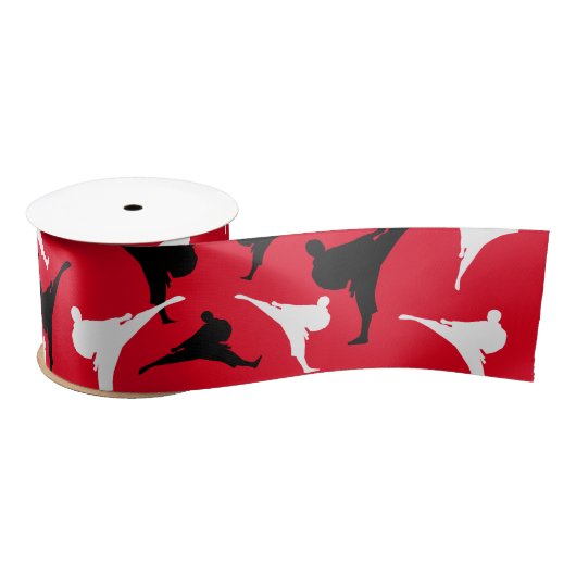 Karate kick pose silhouetten vechtsport thema satijnen lint (Spoel)