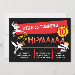 Karate Kick Red Birthday Party Invitation Kaart