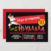 Karate Kick Red Birthday Party Invitation Kaart (Voorkant / Achterkant)