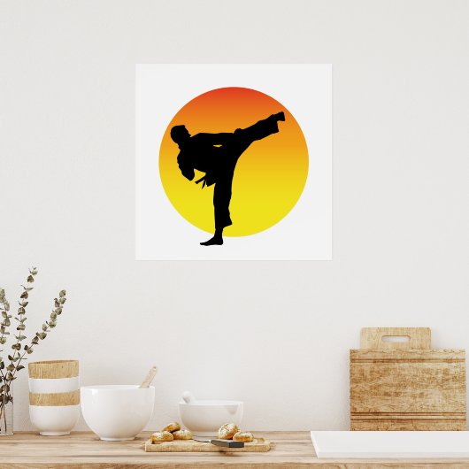 Karate Kick Silouette. Poster (Keuken)