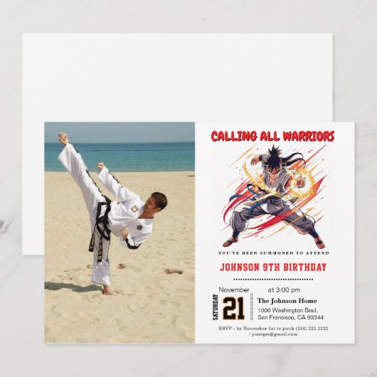 Karate Kids Verjaardagsfeest Kaart (Voorkant / Achterkant)