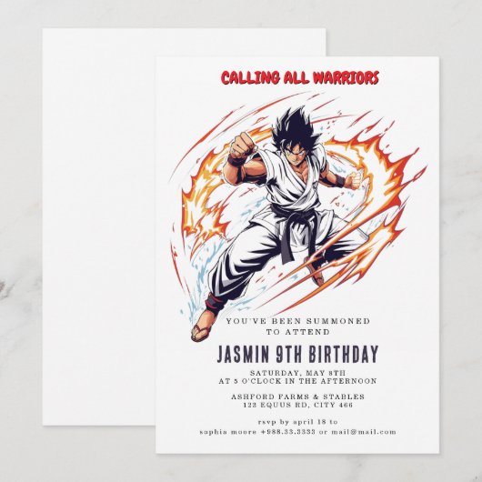 Karate Kids Verjaardagsfeest Kaart (Voorkant / Achterkant)