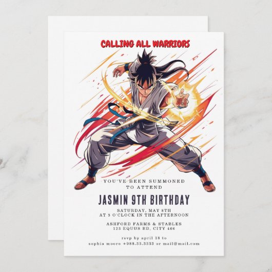 Karate Kids Verjaardagsfeest Kaart (Voorkant / Achterkant)