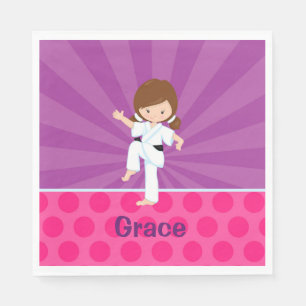 Karate Kind Girl Paarse Rays Napkin Brown Servet