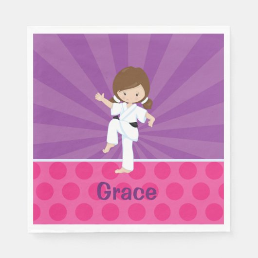 Karate Kind Girl Paarse Rays Napkin Brown Servet (Voorkant)