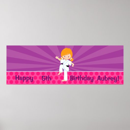 Karate Kind Girl Paarse Rays Poster Red (Voorkant)