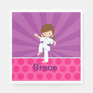 Karate Kind Meisje Papier servet Bruin Paarse riem