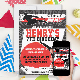Karate Kind Ninja Martial Arts Verjaardagsfeest Kaart