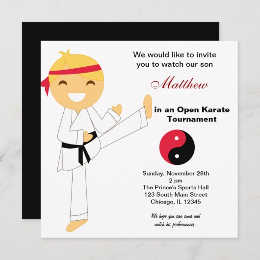 Karate Kinder Toernooi Kaart (Voorkant / Achterkant)